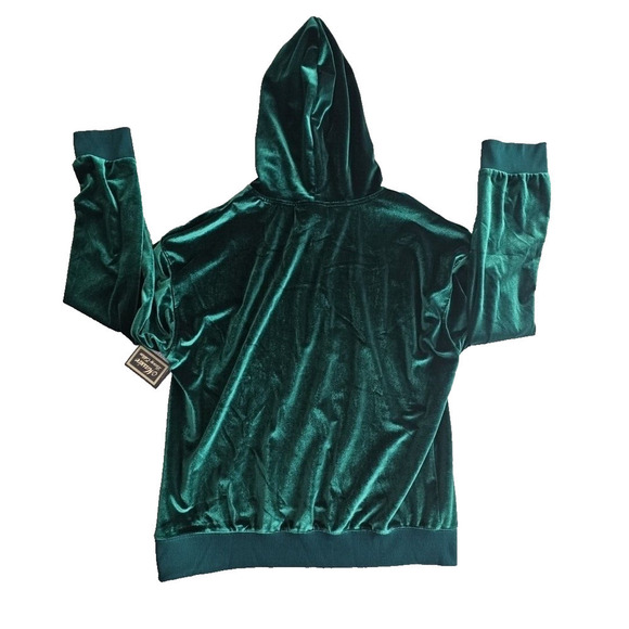 Massive Luxury Edition Velvet Hoodie Women's Size Medium Green Mob Wife Core Y2K - Picture 2 of 14